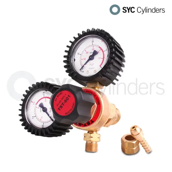 Regulator with pressure gauges for acetylene with nut and teat