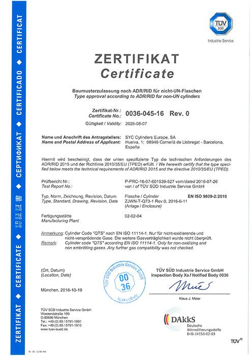 certificacion homologacion 200 300 bar