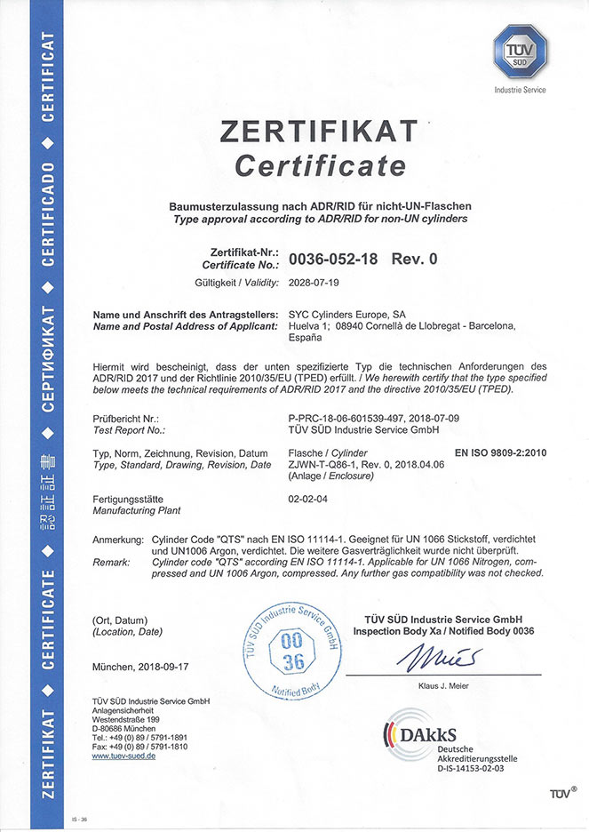certification homologation 300 450 bar